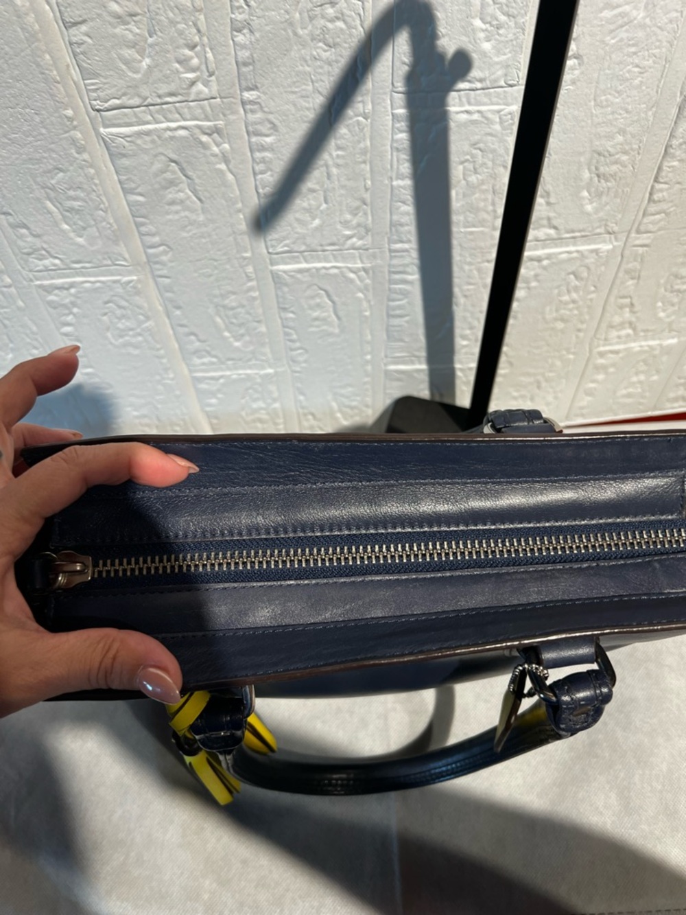 Coach Legacy Navy Leather Candace Tote with Yellow Tassel - Picture 6 of 8